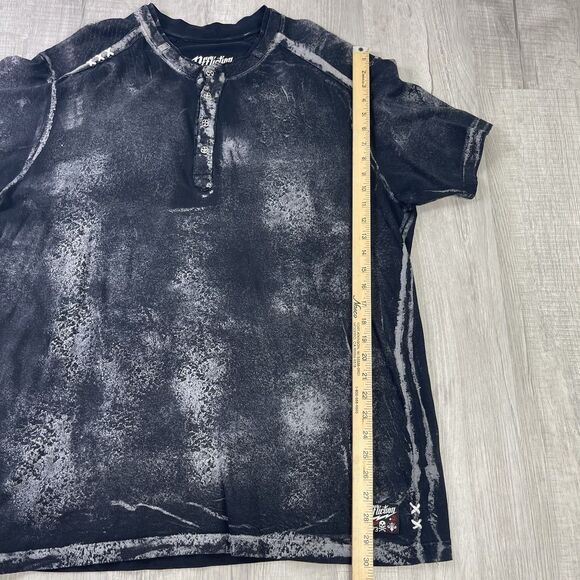 Affliction Henley Shirt Distressed 2XL Metal Buttons Stitching Live Fast Rare P - Picture 6 of 9